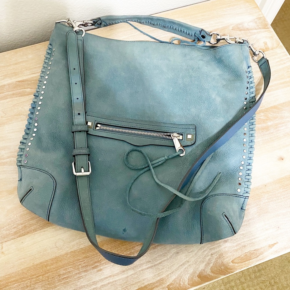 rebecca minkoff large blue suede crossbody purse